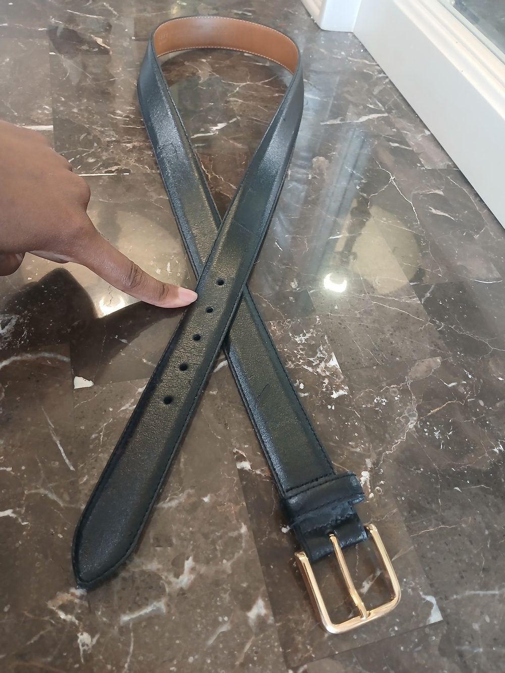 Black Italian Split Cowhide Leather Men's Belt with Gold Buckle